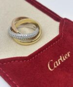 Bague Cartier Trinity en or jaune rose blanc 18 carats avec diamants pour femme, taille 50 carats – Image 6
