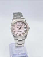 Montre Rolex Datejust 31 mm pour femme, cadran en nacre rose, lunette en diamants, boîte Oyster, 68240