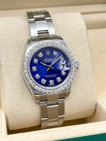 Rolex Datejust Ladies 26mm 179160 Cadran Diamant Bleu et Lunette Diamant Boîte Papiers